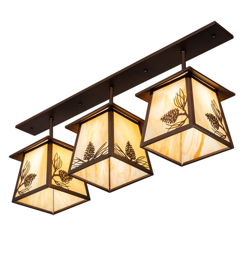 Meyda Lighting Stillwater 48" 3-Light Cafe Noir On Rust Mountain Pine Island Pendant Light With Beige Ripple Shade Glass