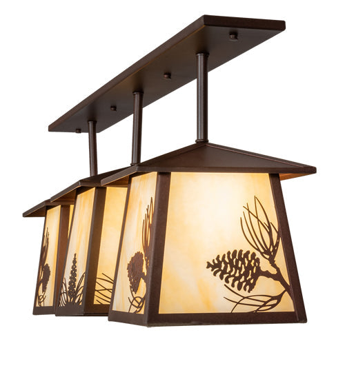 Meyda Lighting Stillwater 48" 3-Light Cafe Noir On Rust Mountain Pine Island Pendant Light With Beige Ripple Shade Glass