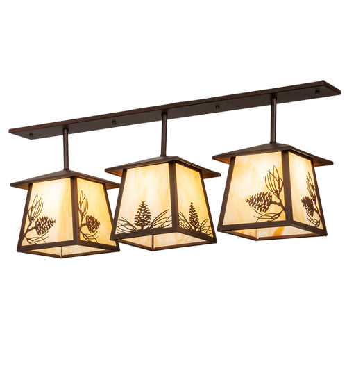 Meyda Lighting Stillwater 48" 3-Light Cafe Noir On Rust Mountain Pine Island Pendant Light With Beige Ripple Shade Glass