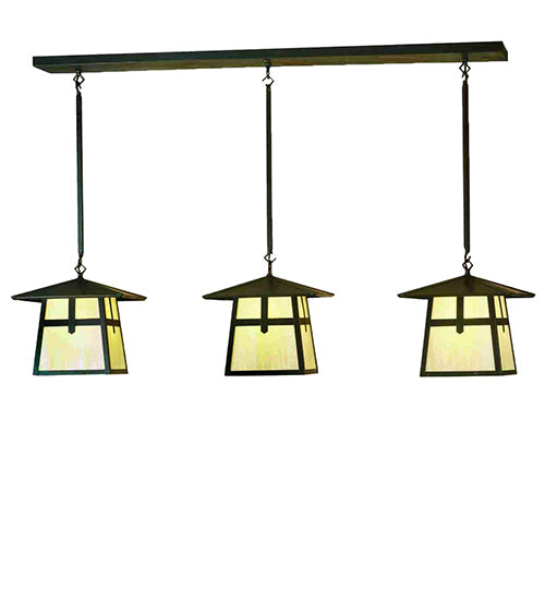 Meyda Lighting Stillwater 48" 3-Light Craftsman Brown Cross Mission Island Pendant Light With Beige Shade Glass