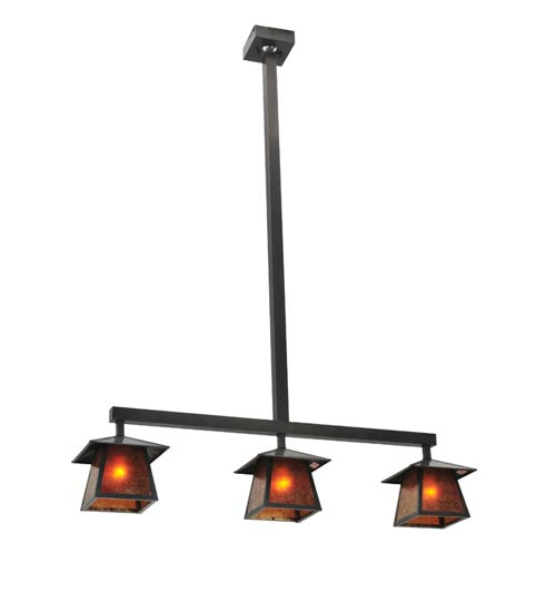 Meyda Lighting Stillwater 48" 3-Light Craftsman Brown Prime Island Pendant Light With Amber Mica Shade Glass