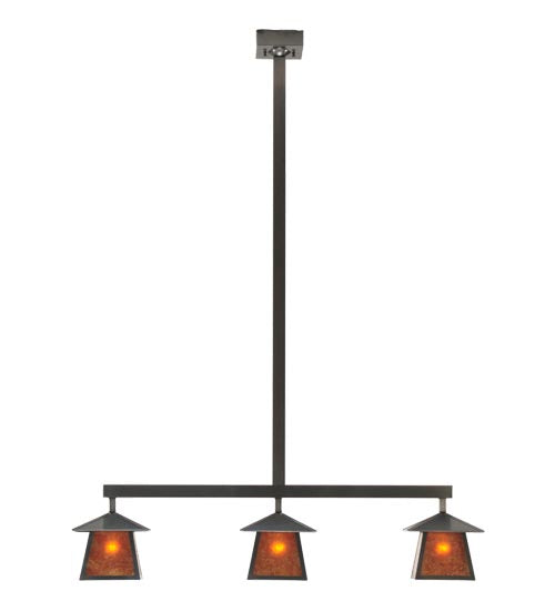 Meyda Lighting Stillwater 48" 3-Light Craftsman Brown Prime Island Pendant Light With Amber Mica Shade Glass