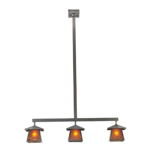 Meyda Lighting Stillwater 48" 3-Light Craftsman Brown Prime Island Pendant Light With Amber Mica Shade Glass