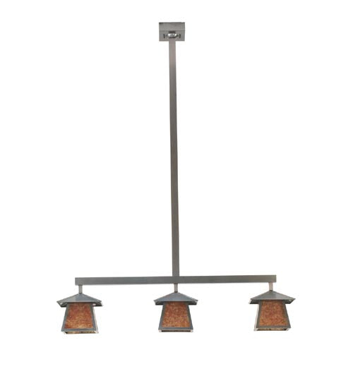 Meyda Lighting Stillwater 48" 3-Light Craftsman Brown Prime Island Pendant Light With Amber Mica Shade Glass