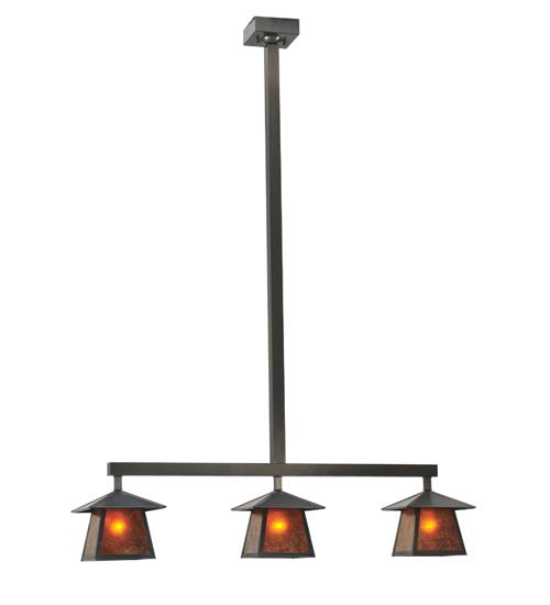 Meyda Lighting Stillwater 48" 3-Light Craftsman Brown Prime Island Pendant Light With Amber Mica Shade Glass