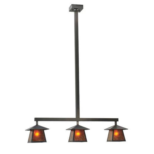 Meyda Lighting Stillwater 48" 3-Light Craftsman Brown Prime Island Pendant Light With Amber Mica Shade Glass