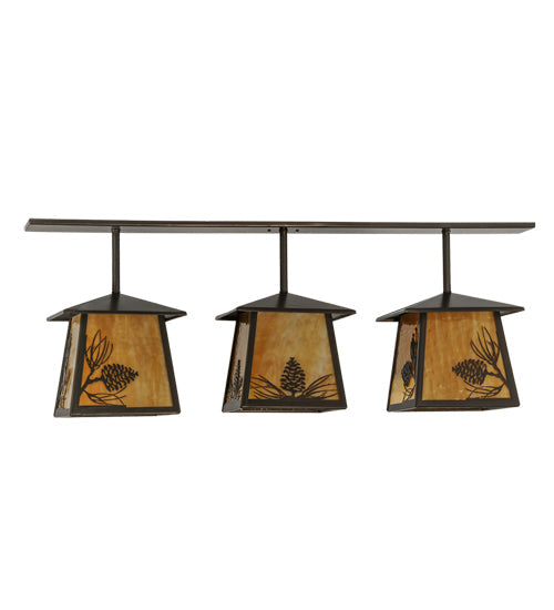 Meyda Lighting Stillwater 48" 3-Light Timeless Bronze Mountain Pine Island Pendant Light With Beige Art Shade Glass