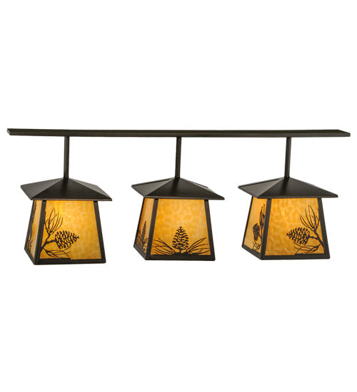 Meyda Lighting Stillwater 48" 3-Light Timeless Bronze Mountain Pine Island Pendant Light With Beige Art Shade Glass