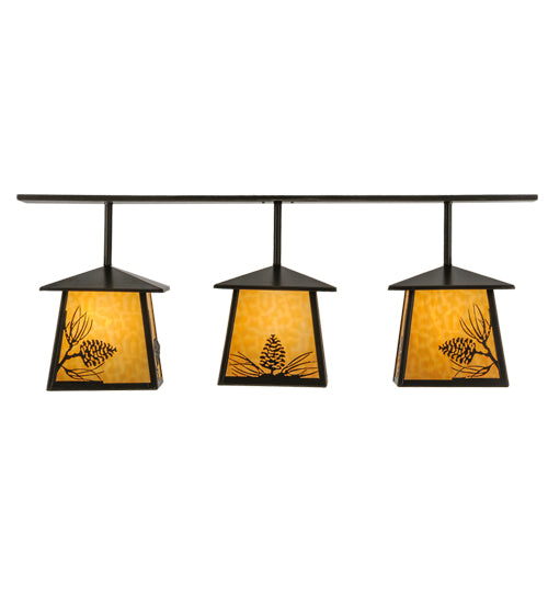 Meyda Lighting Stillwater 48" 3-Light Timeless Bronze Mountain Pine Island Pendant Light With Beige Art Shade Glass