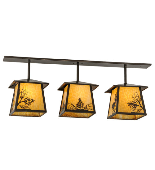 Meyda Lighting Stillwater 48" 3-Light Timeless Bronze Mountain Pine Island Pendant Light With Beige Art Shade Glass