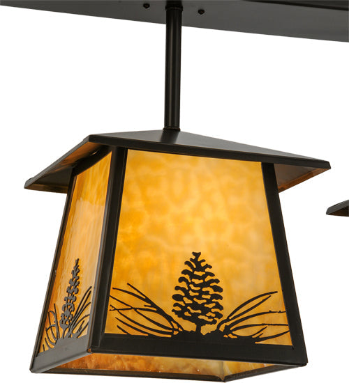 Meyda Lighting Stillwater 48" 3-Light Timeless Bronze Mountain Pine Island Pendant Light With Beige Art Shade Glass