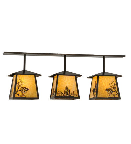Meyda Lighting Stillwater 48" 3-Light Timeless Bronze Mountain Pine Island Pendant Light With Beige Art Shade Glass