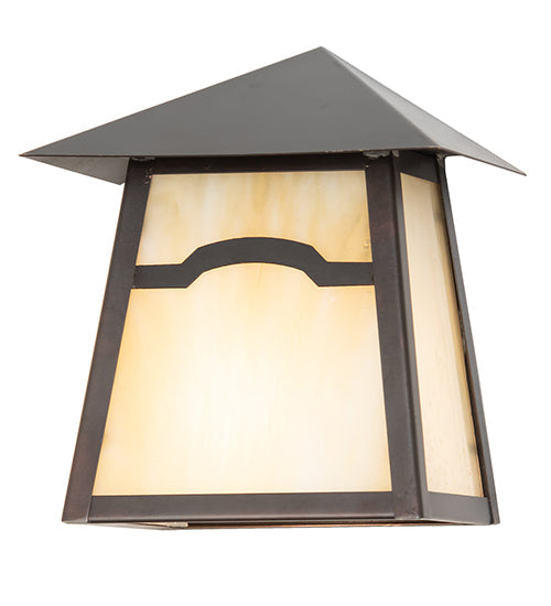 Meyda Lighting Stillwater 6" Craftsman Brown Mountain View Wall Sconce With Beige Opal Shade Glass