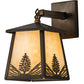 Meyda Lighting Stillwater 7" Antique Copper Mountain Pine Hanging Wall Sconce With Beige Art Shade Glass