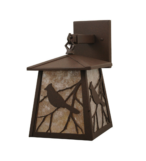 Meyda Lighting Stillwater 7" Cafe Noir Song Bird Hanging Wall Sconce With Silver Mica Shade Glass