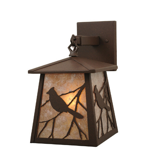 Meyda Lighting Stillwater 7" Cafe Noir Song Bird Hanging Wall Sconce With Silver Mica Shade Glass