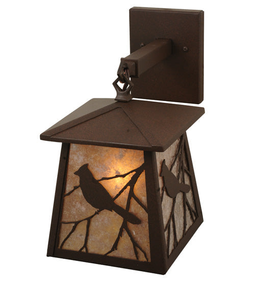 Meyda Lighting Stillwater 7" Cafe Noir Song Bird Hanging Wall Sconce With Silver Mica Shade Glass