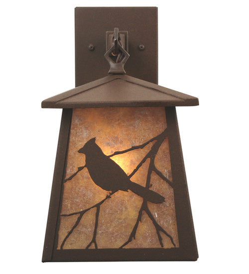 Meyda Lighting Stillwater 7" Cafe Noir Song Bird Hanging Wall Sconce With Silver Mica Shade Glass