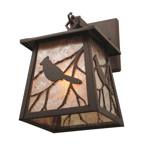 Meyda Lighting Stillwater 7" Cafe Noir Song Bird Hanging Wall Sconce With Silver Mica Shade Glass