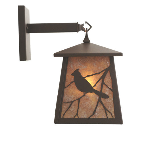 Meyda Lighting Stillwater 7" Cafe Noir Song Bird Hanging Wall Sconce With Silver Mica Shade Glass