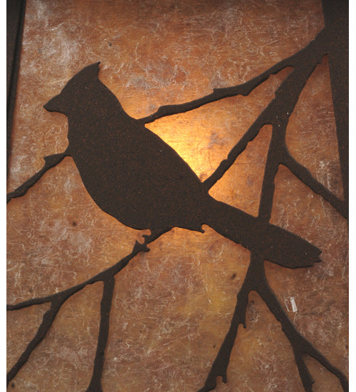 Meyda Lighting Stillwater 7" Cafe Noir Song Bird Hanging Wall Sconce With Silver Mica Shade Glass