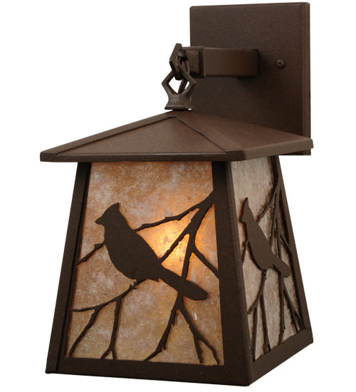 Meyda Lighting Stillwater 7" Cafe Noir Song Bird Hanging Wall Sconce With Silver Mica Shade Glass
