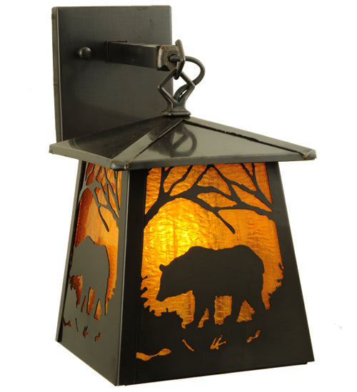 Meyda Lighting Stillwater 7" Craftsman Brown Grizzly Bear Wall Sconce With Honey Amber Shade Glass