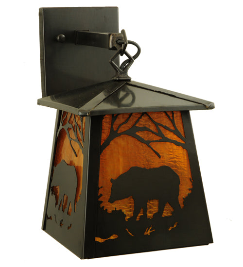 Meyda Lighting Stillwater 7" Craftsman Brown Grizzly Bear Wall Sconce With Honey Amber Shade Glass