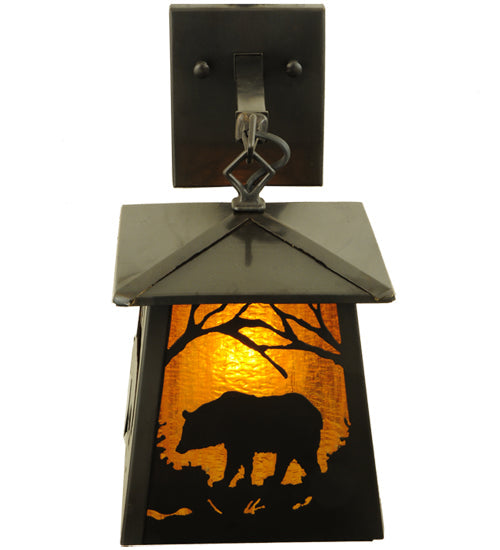 Meyda Lighting Stillwater 7" Craftsman Brown Grizzly Bear Wall Sconce With Honey Amber Shade Glass