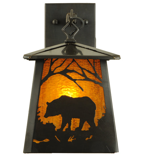 Meyda Lighting Stillwater 7" Craftsman Brown Grizzly Bear Wall Sconce With Honey Amber Shade Glass