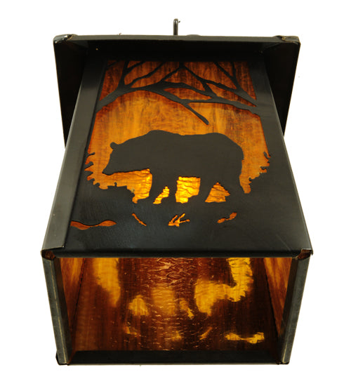 Meyda Lighting Stillwater 7" Craftsman Brown Grizzly Bear Wall Sconce With Honey Amber Shade Glass