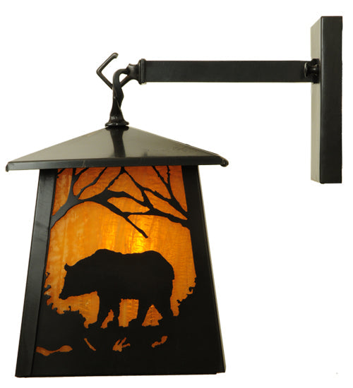 Meyda Lighting Stillwater 7" Craftsman Brown Grizzly Bear Wall Sconce With Honey Amber Shade Glass
