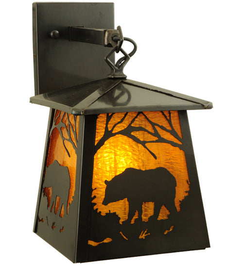 Meyda Lighting Stillwater 7" Craftsman Brown Grizzly Bear Wall Sconce With Honey Amber Shade Glass
