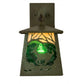 Meyda Lighting Stillwater 7" Tarnished Copper Deer at Dawn Hanging Wall Sconce With Beige Iridescent & Green Water Shade Glass