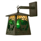 Meyda Lighting Stillwater 7" Tarnished Copper Deer at Dawn Hanging Wall Sconce With Beige Iridescent & Green Water Shade Glass