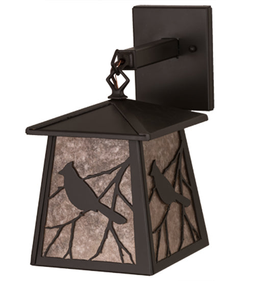 Meyda Lighting Stillwater 7" Timeless Bronze Song Bird Hanging Wall Sconce With Silver Mica Shade Glass
