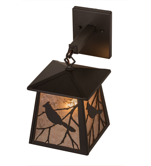 Meyda Lighting Stillwater 7" Timeless Bronze Song Bird Hanging Wall Sconce With Silver Mica Shade Glass