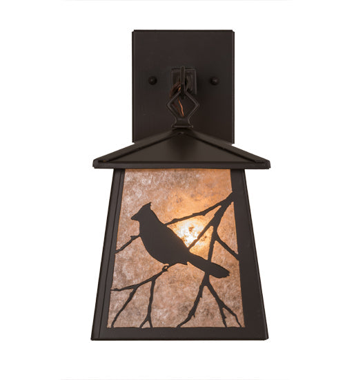 Meyda Lighting Stillwater 7" Timeless Bronze Song Bird Hanging Wall Sconce With Silver Mica Shade Glass