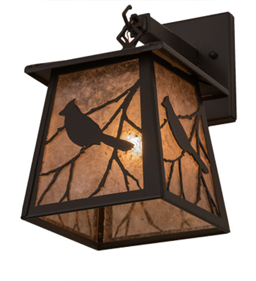 Meyda Lighting Stillwater 7" Timeless Bronze Song Bird Hanging Wall Sconce With Silver Mica Shade Glass