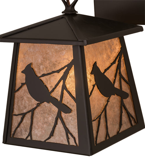 Meyda Lighting Stillwater 7" Timeless Bronze Song Bird Hanging Wall Sconce With Silver Mica Shade Glass