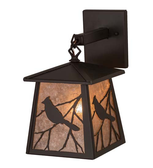 Meyda Lighting Stillwater 7" Timeless Bronze Song Bird Hanging Wall Sconce With Silver Mica Shade Glass