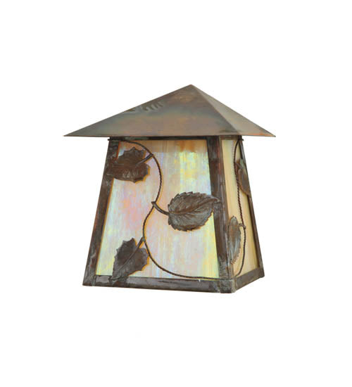 Meyda Lighting Stillwater 7" Vintage Copper Vine Leaf Wall Sconce With Beige Iridescent Shade Glass