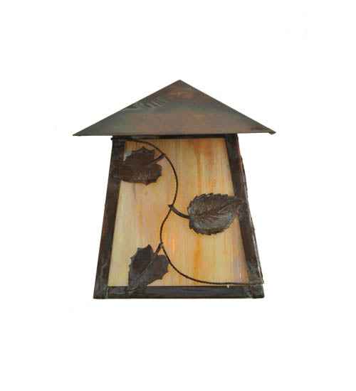 Meyda Lighting Stillwater 7" Vintage Copper Vine Leaf Wall Sconce With Beige Iridescent Shade Glass
