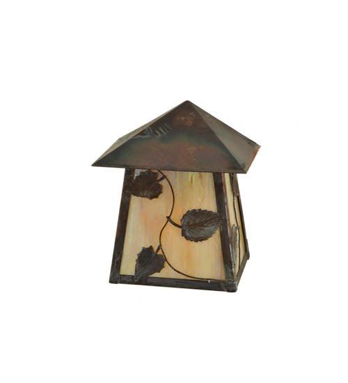 Meyda Lighting Stillwater 7" Vintage Copper Vine Leaf Wall Sconce With Beige Iridescent Shade Glass