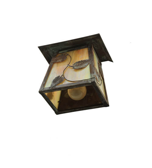 Meyda Lighting Stillwater 7" Vintage Copper Vine Leaf Wall Sconce With Beige Iridescent Shade Glass