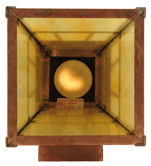 Meyda Lighting Stillwater 7.40"Sq Vintage Copper Double Bar Mission Wall Sconce With Beige Iridescent Art Shade Glass