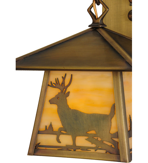 Meyda Lighting Stillwater 8" Antique Brass Deer Creek Creek Hanging Wall Sconce With Beige Art Shade Glass