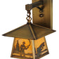 Meyda Lighting Stillwater 8" Antique Brass Fly Fishing Creek Hanging Wall Sconce With Beige Art Shade Glass