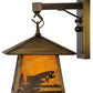 Meyda Lighting Stillwater 8" Antique Brass Fly Fishing Creek Hanging Wall Sconce With Beige Art Shade Glass