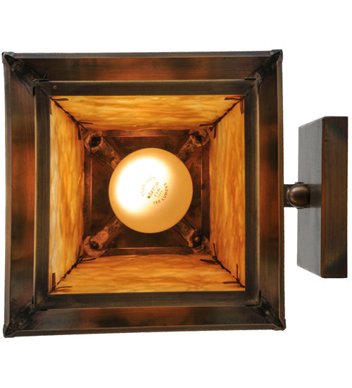 Meyda Lighting Stillwater 8" Antique Brass Song Bird Hanging Wall Sconce With Beige Art Shade Glass